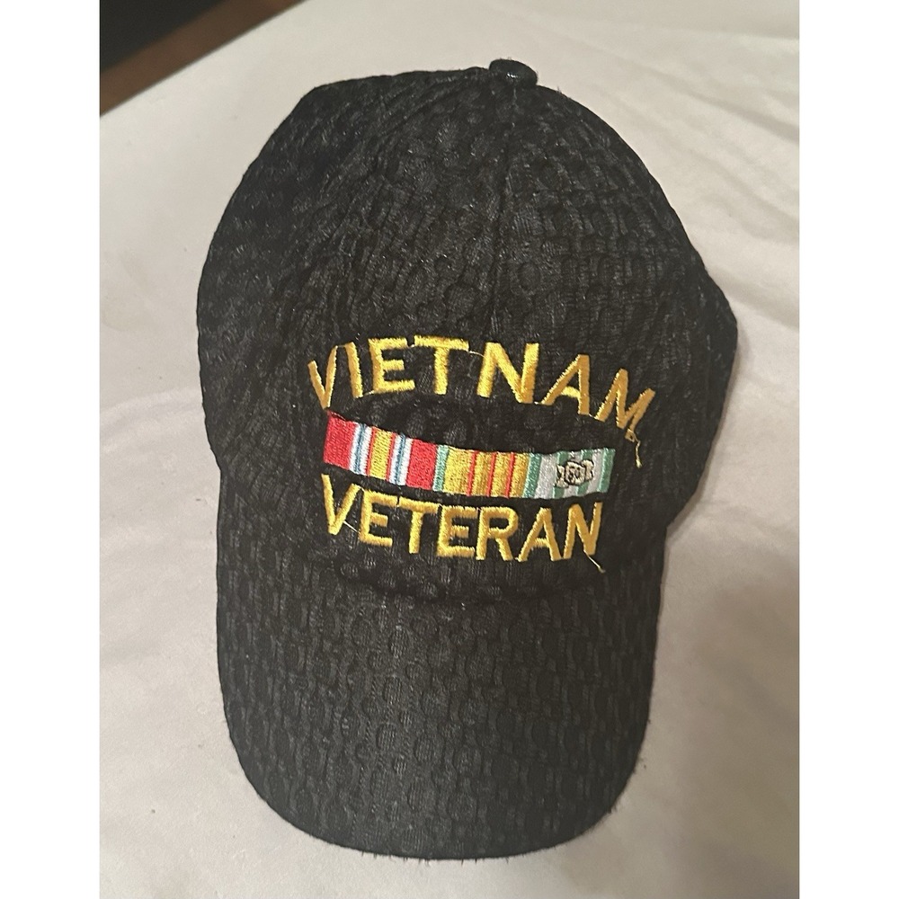 Vietnam Veteran Baseball Cap Black Embroidered Service Ribbon Adjustable Hat